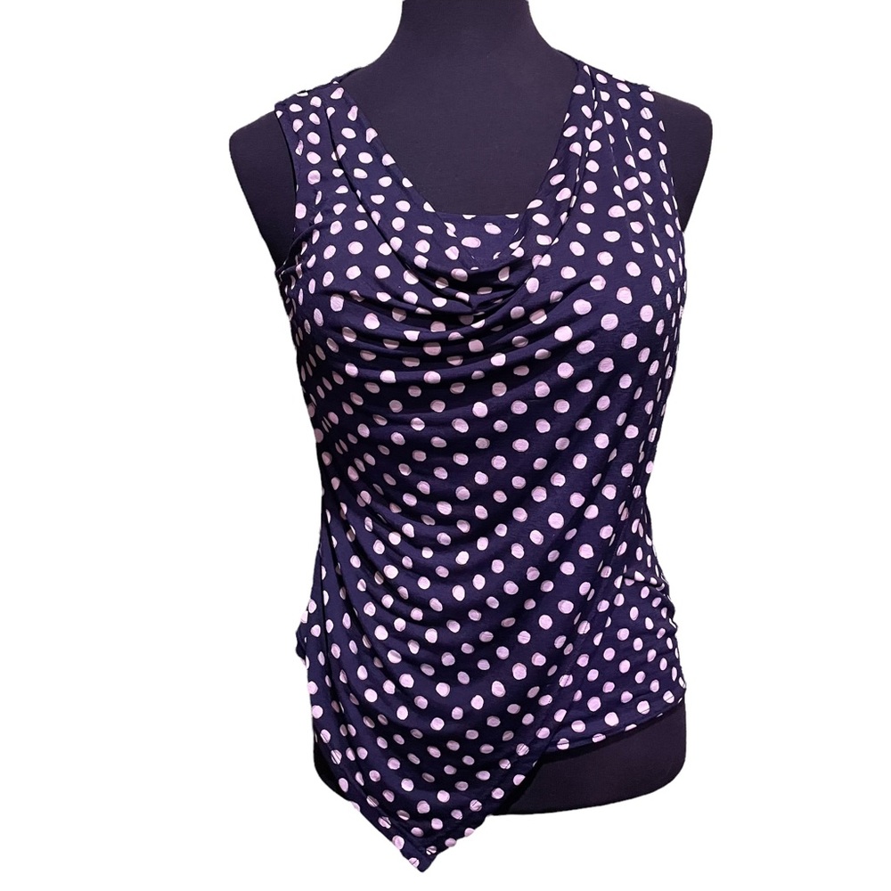 Cleo Navy Blue Woman’s Polkadot Draped Sleeveless Top Size M